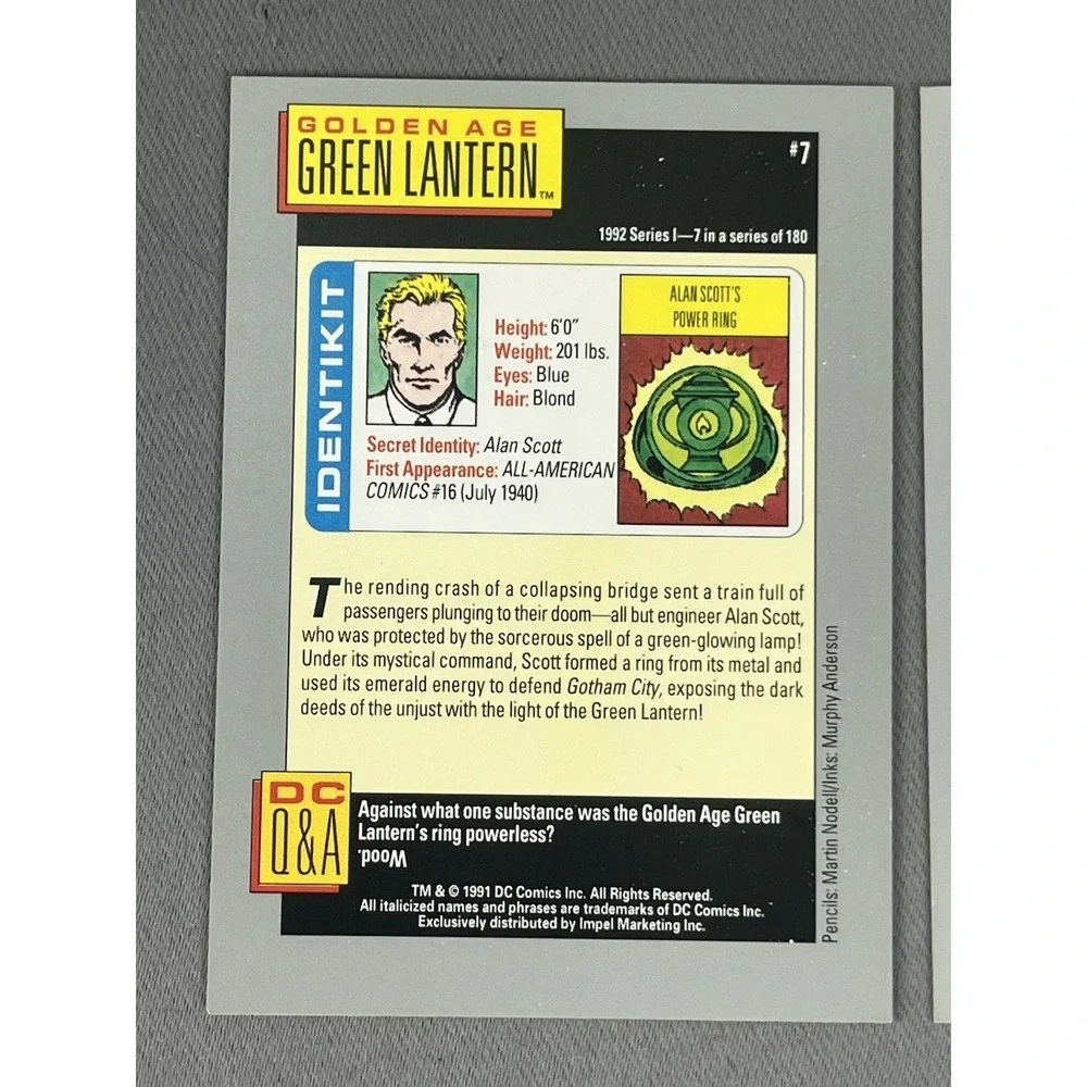 1991 DC Comic Cards GREEN LANTERN Hero Heritage Set Of 3